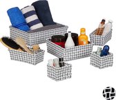 Relaxdays Opbergmand set van 6 mandjes opbergmand badkamer mandenset contrast - wit-grijs