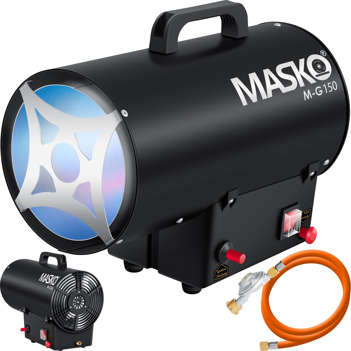 Masko Heteluchtkanon Gaskachel incl. Gasslang & Drukregelaar Warmtekanon Gas Verwarming 15kW Zwart