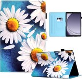 Samsung Galaxy tab A9 Plus (2023) - tablet hoesje book case cover - wit blauw bloemen - 11 inch - Samsung A9+ - silicone inleg hoes map