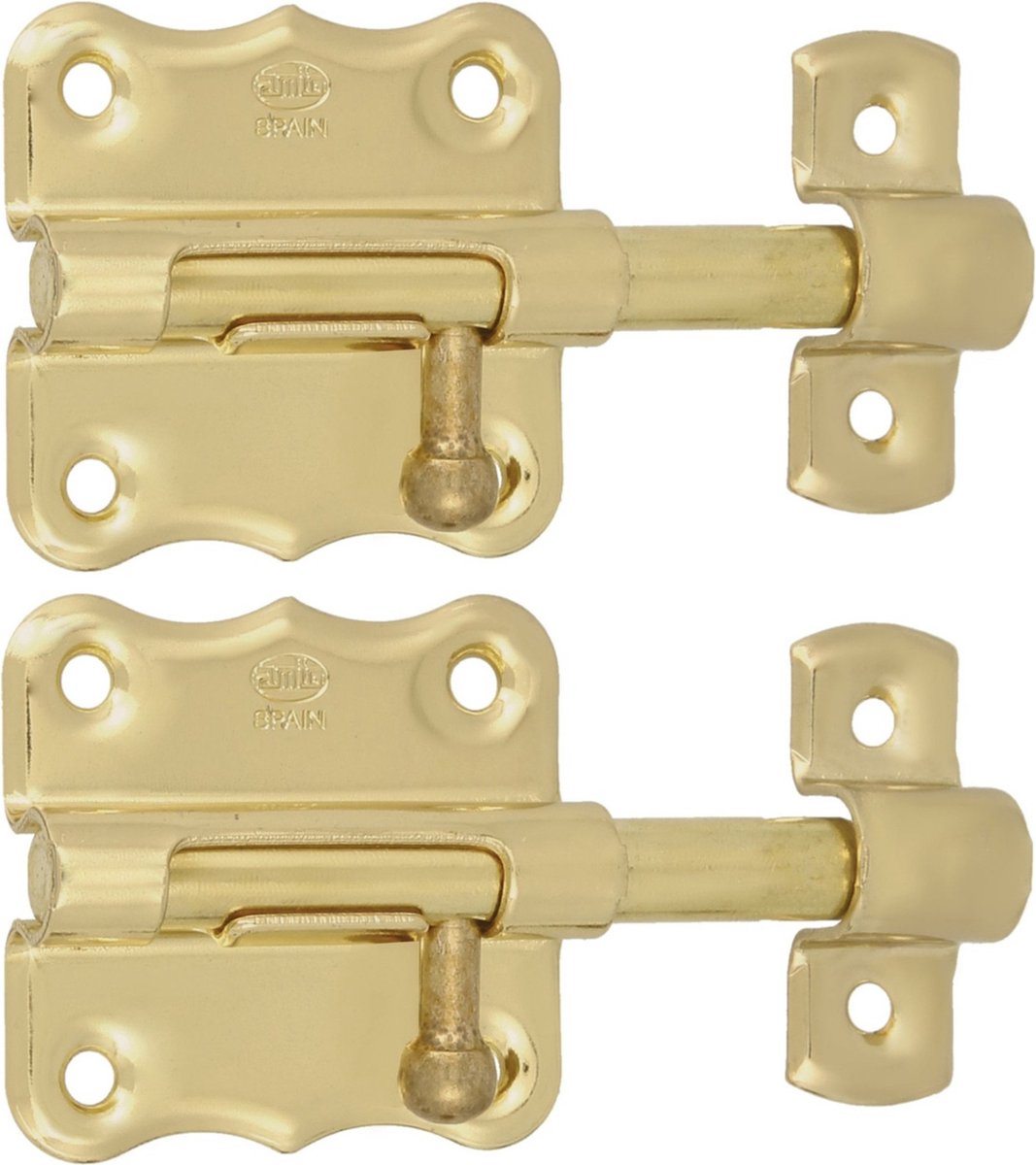 AMIG schuifslot/plaatgrendel - 4x - staal - 4 x 3.8 cm - messing afwerking - zilver - deur - poort