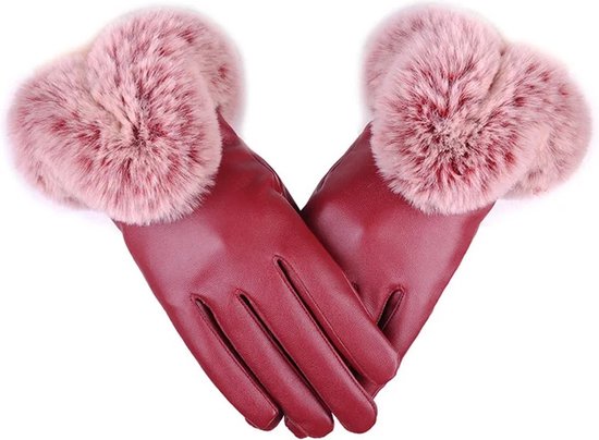 Fler® | Vrouwen Handschoenen | Handschoenen | Leer | Rood | Winter
