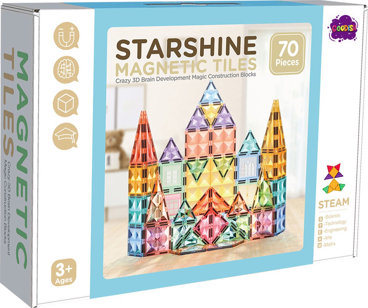 Goodish | 70 stuks | Cadeau | Magnetisch speelgoed | Bouwspeelgoed | Kinderen | Magnetische tegels | Montessori speelgoed | Magnetic tiles |