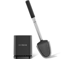 ASOBEAGE Toilet Brush, Toilet Brush, Silicone Toilet Brushes with Flexible Bristles, Toilet Brush with Quick Drying Holder Set for Bathroom (Black, 1 Pack)