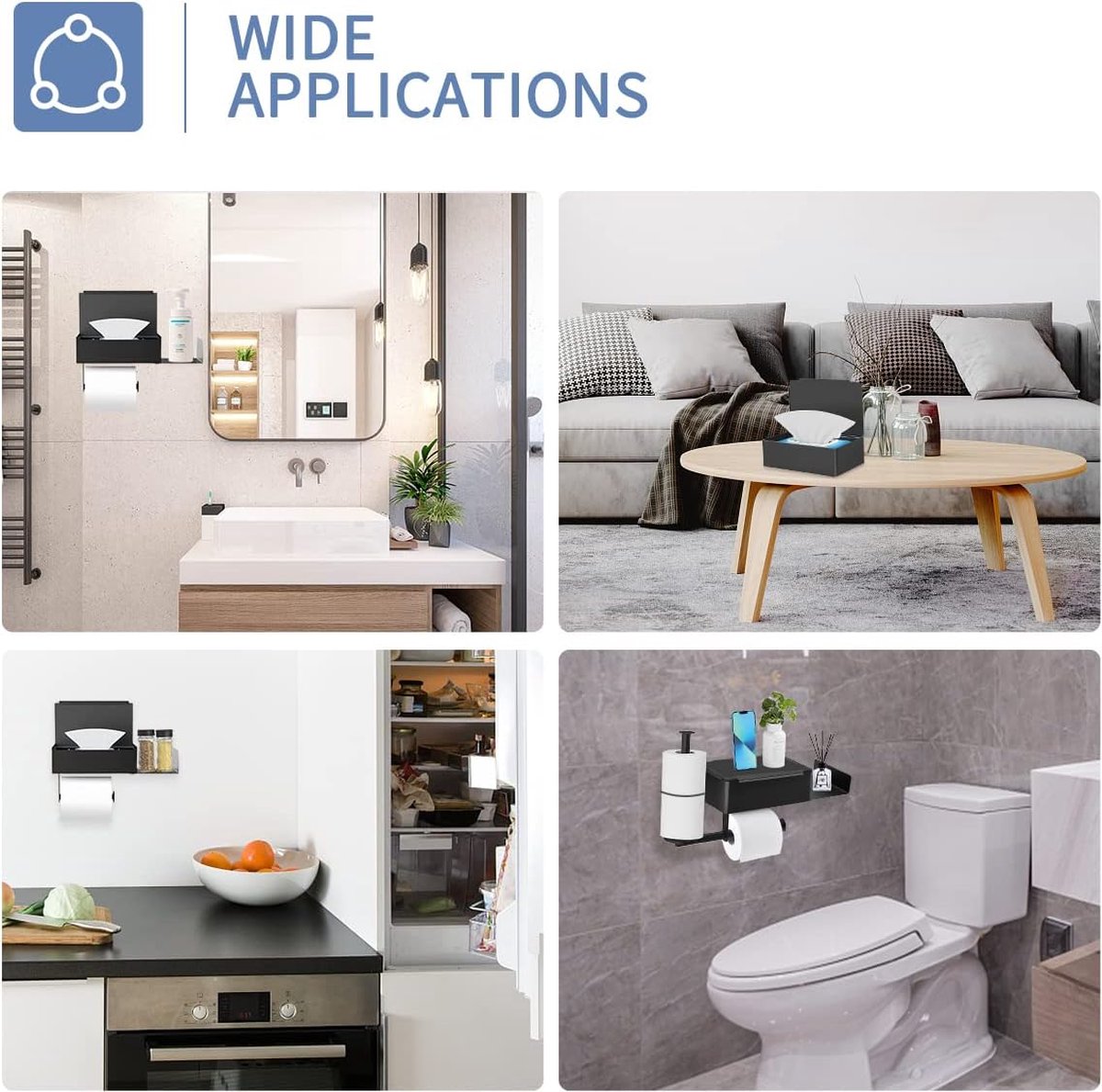 Manta WC Rolhouder Zonder Boren - Toiletrolhouder Zelfklevend - WC Papier Houder - Closetrolhouder Zwart/RVS