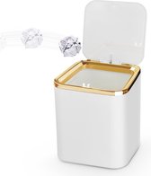 yuejuhe Small Table Rubbish Bin, Mini 2 L, Table Waste Bin with Lid for Desk, Dining Tables, Washbasin, Dressing Table, Counter (White)