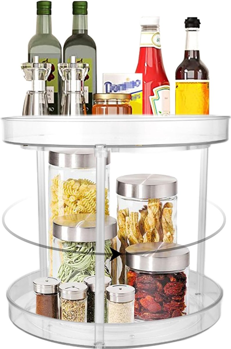Draaiplateau, koelkastorganizer, keuken, 23,5 cm, draaiplateau, koelkastorganizer, dubbele laag, organizer voor koelkast, specerijen, keuken