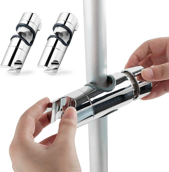 Bathroom Hand Shower Holder – 360° Rotating Clamp For 25mm Riser Rails, No-Drill Installation, Silver ABS