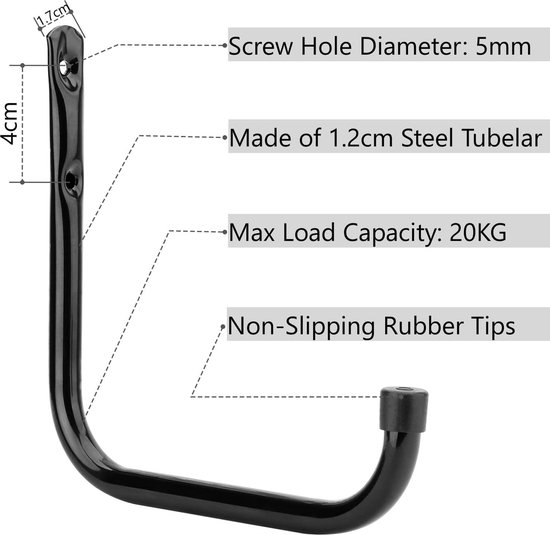 Garagehaken, 6 stuks universele haken voor het ophangen van zware voorwerpen, stoelopberghaken, wandgemonteerde garage ophangbeugels voor ladder, fiets, slang, tuingereedschap (8,9 cm, pak van 6