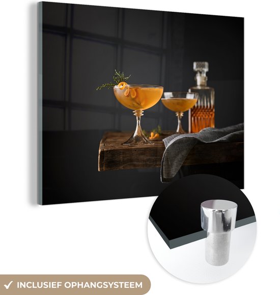 MuchoWow® Glasschilderij 120x90 cm - Schilderij acrylglas - Stilleven cocktails op donkere achtergrond - Foto op glas - Schilderijen