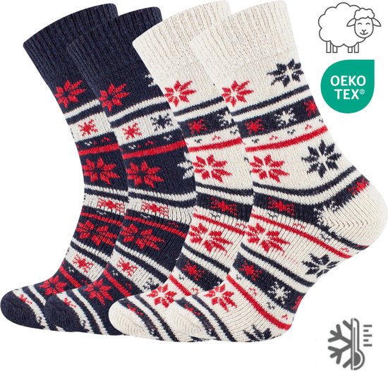 Chaussettes d'intérieur - Set de Chaussettes chaudes en laine taille 35-38 - 2 paires de chaussettes d'hiver épaisses au design norvégien - Thermo
