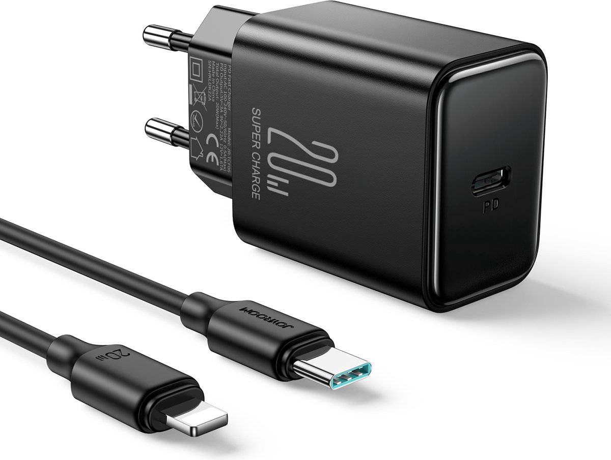 Joyroom 20W Charger - USB C Oplader met Lightning Kabel - 1 Meter - Snellader - Zwart