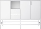 Ravn dressoir 3 deuren en 2 lades, wit gelakt, wit metalen frame.