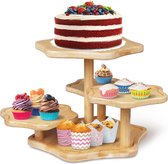 5-laags bamboe taartstandaard: Cupcake torenstandaard voor 50 cupcakes, houten taartstandaard in de vorm van een wolk met patentontwerp - Gestapelde dienbladdecoratie, cupcakehouder en standaard voor feestjes, enz.
