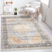 Flycarpets Burano Vintage Medaillon Vloerkleed - Terra / Grijs / Blauw - Laagpolig Tapijt - 200x290 cm