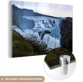 MuchoWow® Glasschilderij 90x60 cm - Schilderij acrylglas - De Gullfoss-waterval in IJsland - Foto op glas - Schilderijen