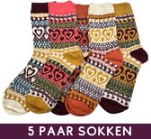 Vintage Winter Sokken - Set 5 paar - Warme Hygge Nordic Socks met Hartjes - maat 38-42