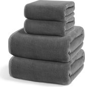 Set de 4 Handdoeken - 2 serviettes de bain 70 x 140 cm et 2 Handdoeken 40 x 70 cm, grandes Handdoeken en Terry , absorbantes et douces, gris foncé.
