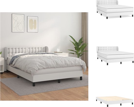 vidaXL Boxspringbed - 140x200 cm - Duurzaam kunstleer - Verstelbaar hoofdbord - Pocketvering matras - Middelharde ondersteuning - Huidvriendelijk topmatras - Inclusief montagehandleiding - Bed