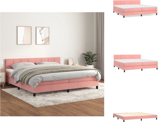 vidaXL Boxspringbed - Roze - Stof - 203x200x78/88 cm - Fluwelen stof - Verstelbaar hoofdbord - Pocketvering matras - Middelharde ondersteuning - Huidvriendelijk topmatras - Montagehandleiding - Bed