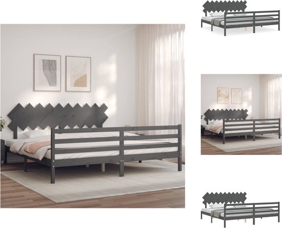 vidaXL Bed Grenenhouten Bedframe - Grijs - 205.5 x 205.5 x 81 cm - Multiplex lattenbodem - Bed