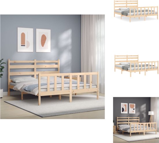 vidaXL Massief grenenhouten Bedframe - 206 x 155.5 x 100cm - Multiplex lattenbodem - Bed