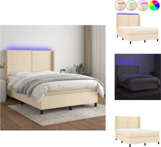 vidaXL Boxspring - Crème - 140 x 200 cm - LED - pocketvering - Bed