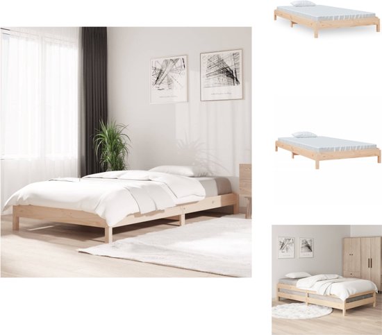 vidaXL Stapelbaar Bed - Massief Grenenhout - 206.5 x 106.5 x 22 cm - 100 x 200 cm - Onbehandeld - Bed