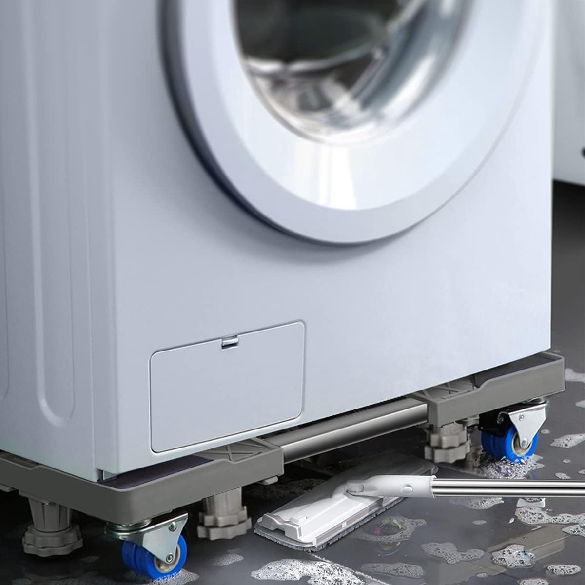 Fiqops Wasmachinesokkel, onderstel met 8 voeten en 4 wielen, verstelbare wasmachinesokkel, breedte 40-68 cm, wasmachine-sokkel, platform voor koelkast