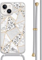 Casimoda® hoesje met grijs koord - Geschikt voor iPhone 14 - Stone & Leopard - Afneembaar koord - TPU/acryl - Grijs