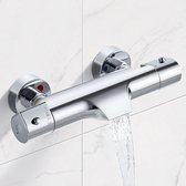 Robinet de bain cascade avec thermostat, mitigeur de douche 2 fonctions pour douche et bain, mitigeur de douche chromé thermostatique avec bouton de sécurité 38°C, robinet de bain 20-50°C.