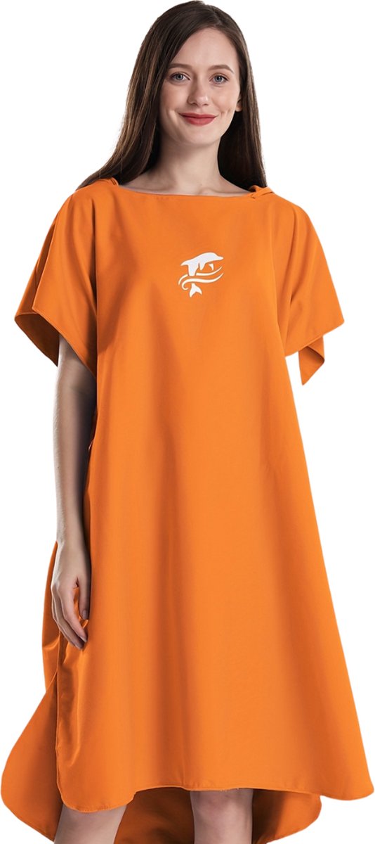 Livano Surf Poncho Voor Volwassenen - Omkleed Handdoek - Dames & Heren - Zacht - Oranje