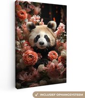 Canvas schilderij 20x30 cm - Panda zwart wit - Kamer decoratie accessoires - Schilderijen woonkamer dieren - Wanddecoratie slaapkamer - Muurdecoratie keuken - Wanddoek interieur binnen - Woondecoratie huis kleurrijk