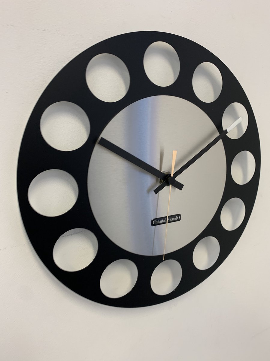 Wandklok CHANTALBRANDO -- BLACK & SILVER TORNADO 34 -- MODERN DESIGN --