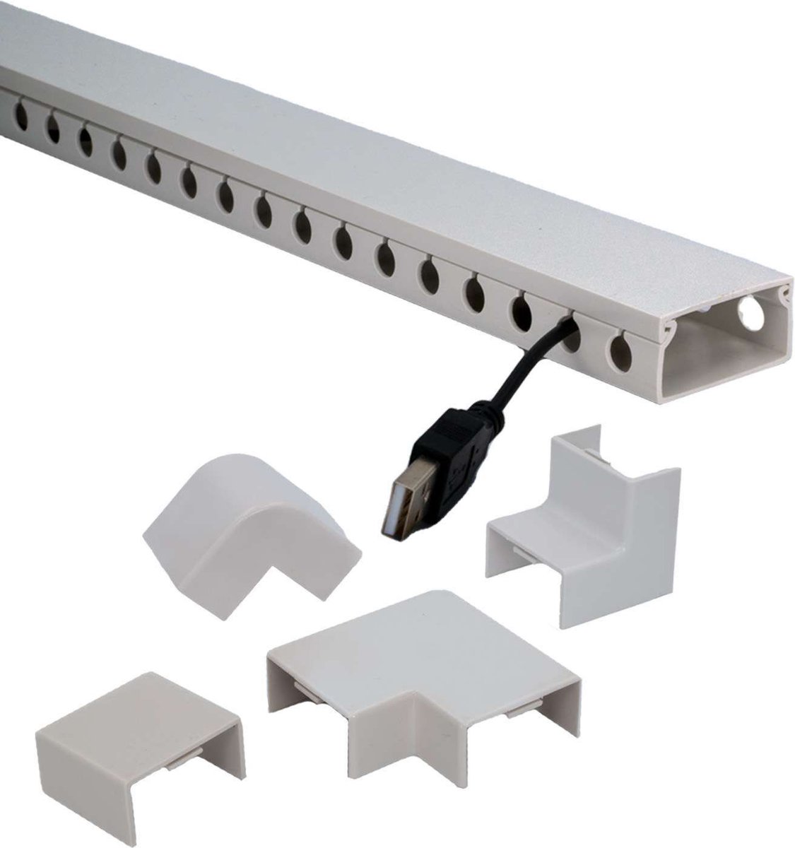Intirilife Set van 9 kabelgoten Kabelorganisator van wit PVC, elk 39 x 4 x 2 cm groot - Voor eenvoudig kabelbeheer