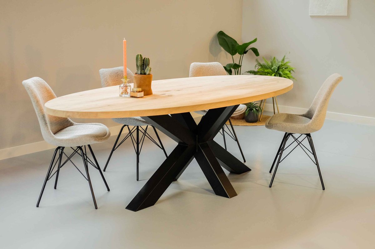Eiken ovale eettafel 280cm | 8 personen | Duumaa Tafels | Matrix stalen poot