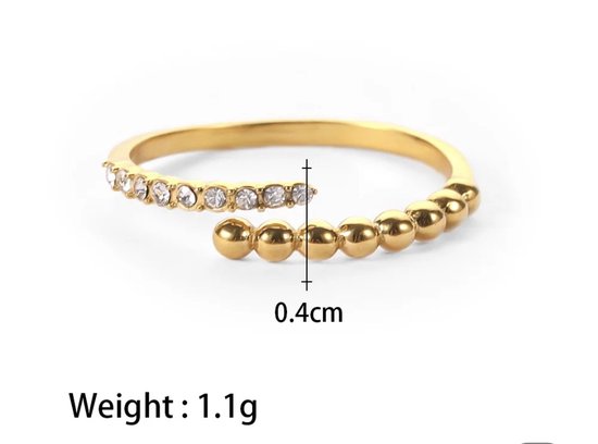 Gouden klemring met zirkonia en bubbels, 0.4cm breed.
