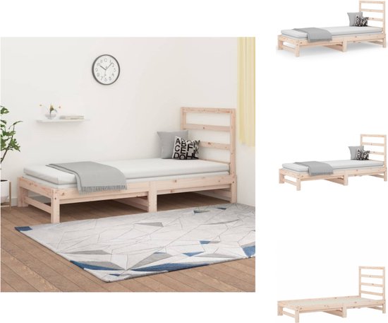 vidaXL Slaapbank Massief Grenenhout - Uitschuifbaar - Comfortabele Ondersteuning - 205.5 x 182 x 30 cm - Bed