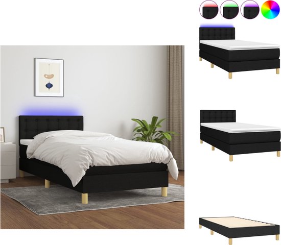 vidaXL Boxspring Bed - 203 x 100 cm - LED-verlichting - Pocketvering matras - Bed
