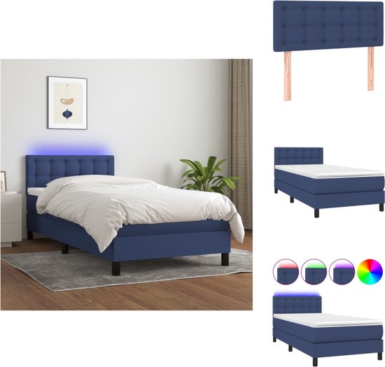 vidaXL Bed blauw - Boxspring 203x100x78/88cm - met verstelbaar hoofdbord en kleurrijke LED-verlichting - Bed