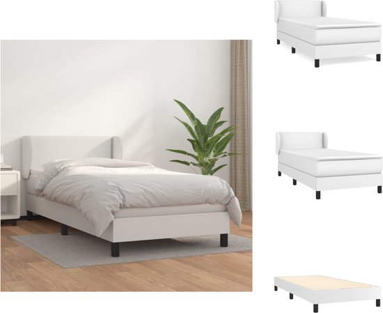 vidaXL Boxspring Bed - Kunstleer - Pocketvering - Middelharde ondersteuning - Wit - 203 x 103 x 78/88 cm - Inclusief hoofdbord - matras en topmatras - Bed