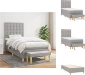 vidaXL Boxspringbed - Lichtgrijs - 203 x 100 x 118/128 cm - Duurzaam materiaal - Verstelbaar hoofdbord - Pocketvering matras - Middelharde ondersteuning - Huidvriendelijk topmatras - Multifunctioneel bankje - Bed