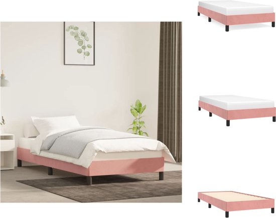 vidaXL Bedframe Fluweel Roze - Multiplex Lattenbodem - Afmetingen 203 x 103 x 25 cm - Geschikt voor 100 x 200 cm matras - vidaXL - Bed