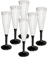 DID Prosecco/Champagneglazen - 12x stuks - transparant/zwart - kunststof - 165 ml