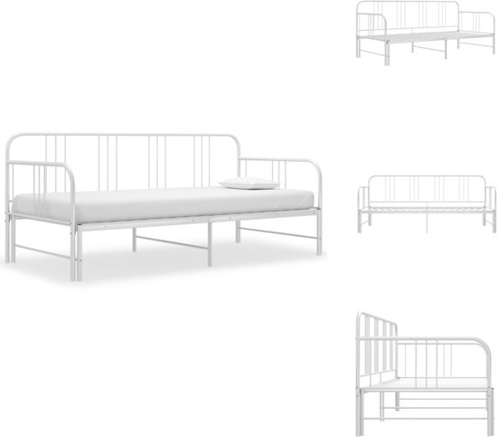 vidaXL Slaapbank - wit - 206 x 185 x 88 cm - met zijplank - stevige metalen constructie - matrassen niet inbegrepen - Bed
