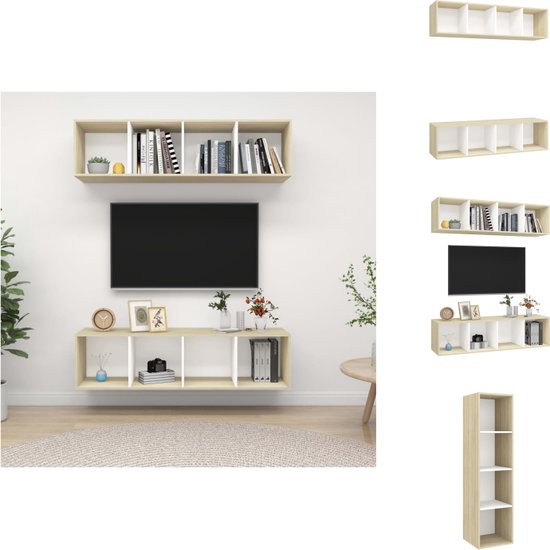 vidaXL Televisiewandmeubelset - TV-meubel - Wit/Sonoma eiken - 37 x 37 x 142.5 cm - 4 vakken - Kast