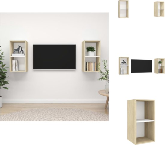 vidaXL TV-meubel Set van 2 - Televisiewandmeubel - 37x37x72 cm - wit/sonoma eiken - Kast