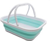 12L Foldable Tub with Handle - Portable Outdoor Picnic Basket/Crater - Foldable Shopping Bag - Space Saving Storage Container (White/Light Blue, 1)