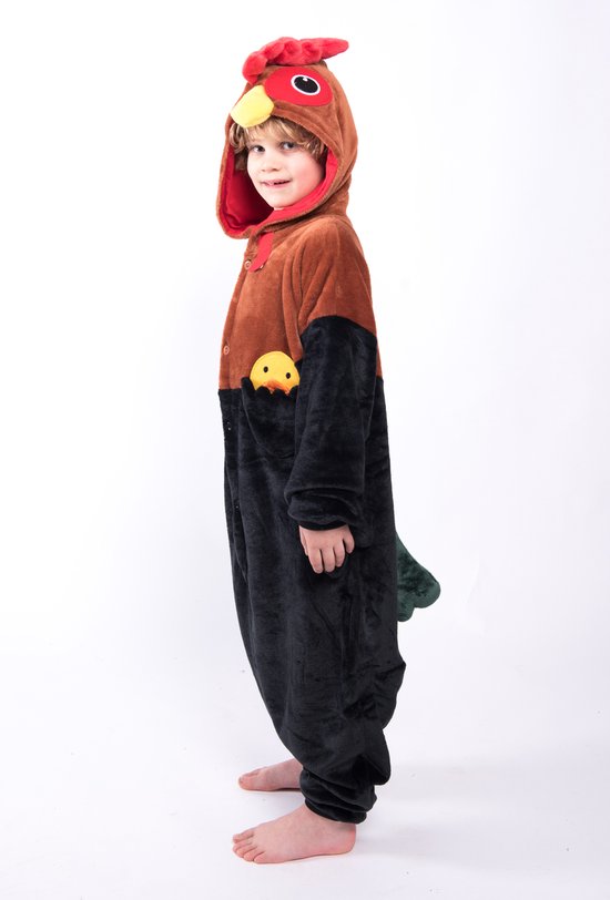 KIMU Onesie Costume de Coq Enfant Costume de Kip Zwart - Taille 62- 68 - Costume de Coq Combinaison Pyjama Cadeau Sinterklaas