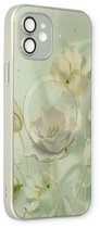 Casemania Hoesje Geschikt voor Apple iPhone 12 Groen - Siliconen Marmer Back Cover - Geschikt voor MagSafe