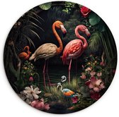 Wandcirkel natuur - Jungle - Flamingo - Tropisch - Bloemen - Muurcirkel - Ronde schilderijen - Wanddecoratie cirkel - 150x150 cm - Kamer decoratie - Schilderij rond
